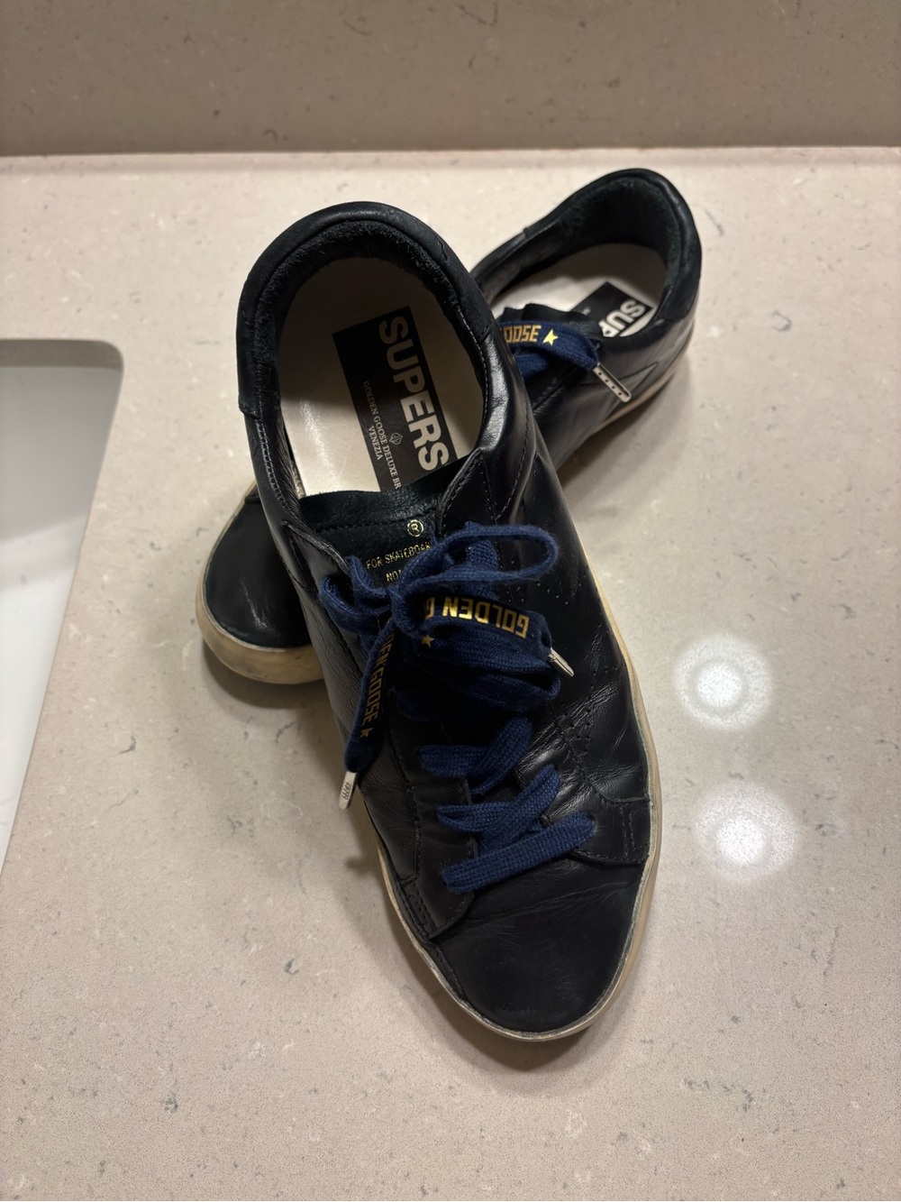 Golden Goose Blue Leather Sneakers with Blue Laces